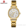 Novo relógio feminino NAVIFORCE 5016 para mulheres, relógio feminino à prova d&#39;água de quartzo, pulseira de aço